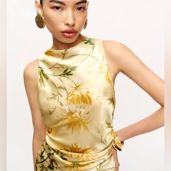 NEW Reformation Anaiis Long Backless Silk Dress Honeyglow Yellow Floral | US 0 - Picture 6 of 13